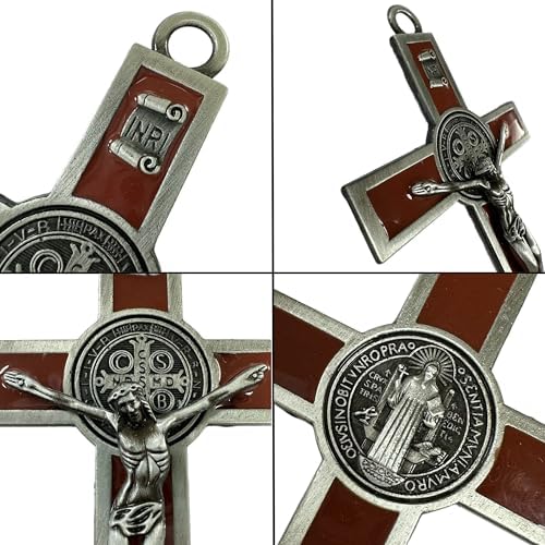 BONITTER Antique Silver Crucifix Wall Cross St Benedict Metal Art 5x27 Inches