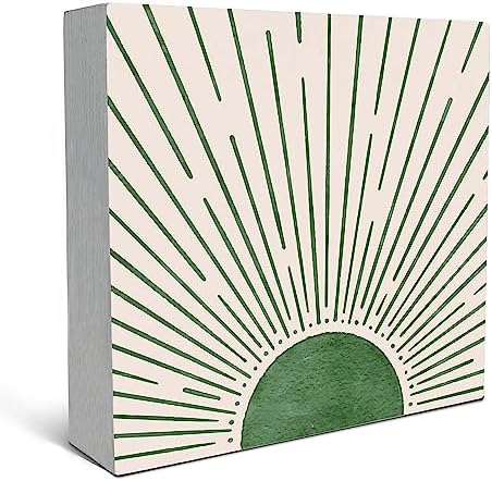 SRADMO Abstract Boho Green Wood Box Sign Decor