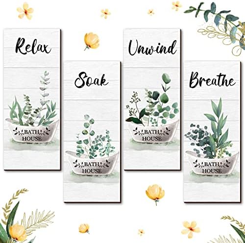 Tatuo 4 Piece Green Bathroom Wall Decor Signs