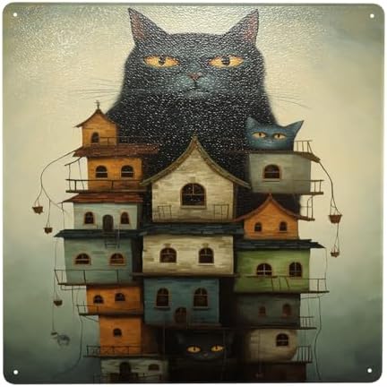 Mystic Feline Fortress Metal Wall Art Decor Sign