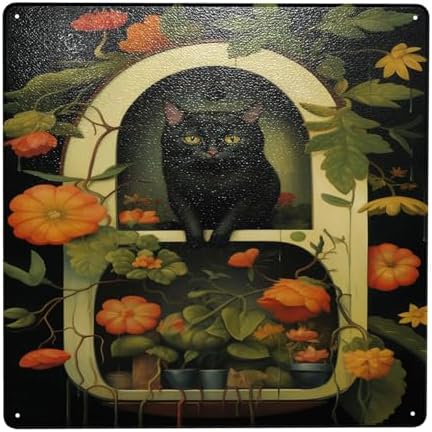 Floral Feline Elegance Cat Garden Metal Tin Sign