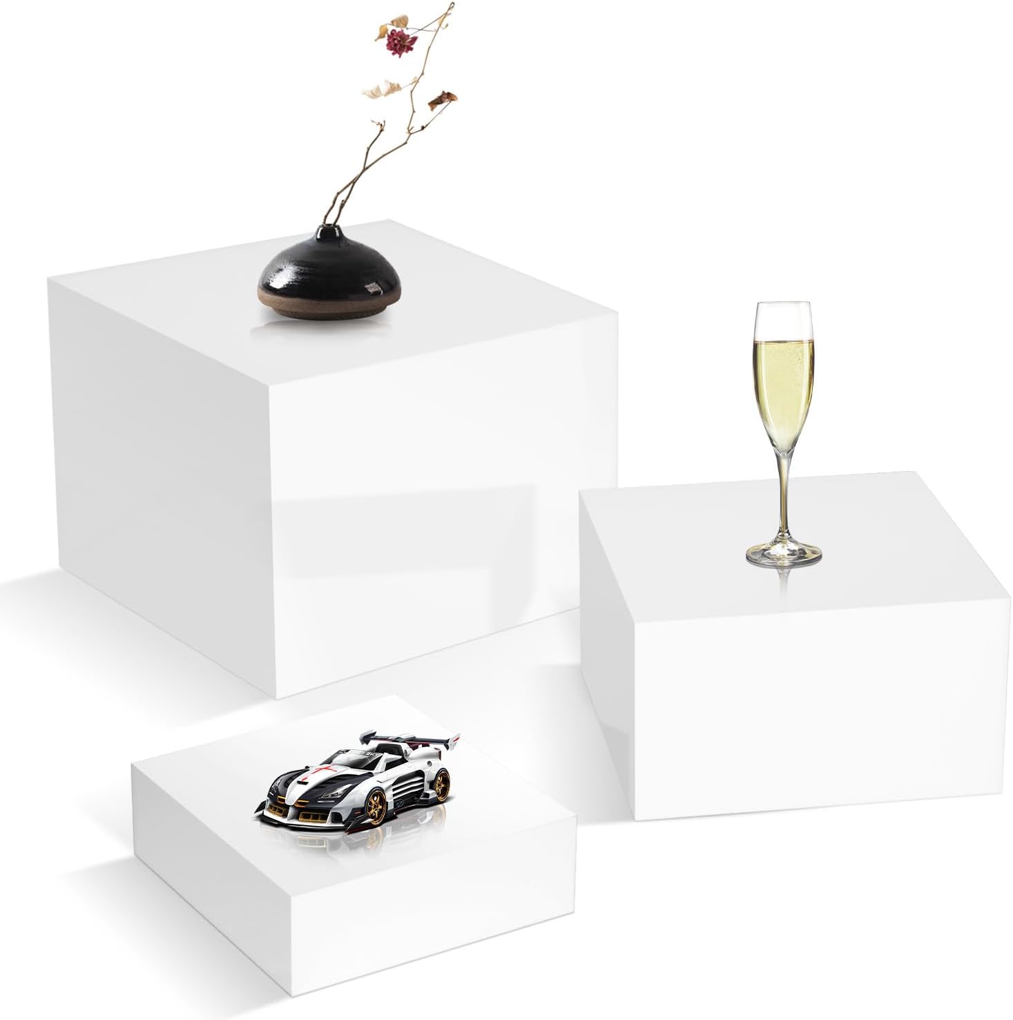 Gowing Buffet Risers 3PCS 8x9x10 Inch White Acrylic Boxes for Food Display