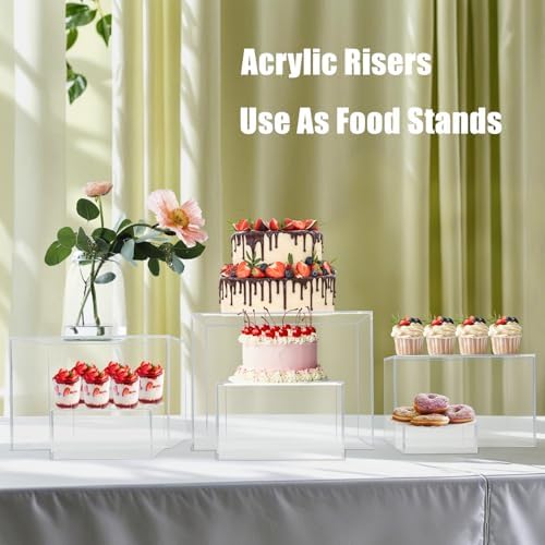 Cliselda 6Pcs Clear Acrylic Display Risers for Buffet Tables