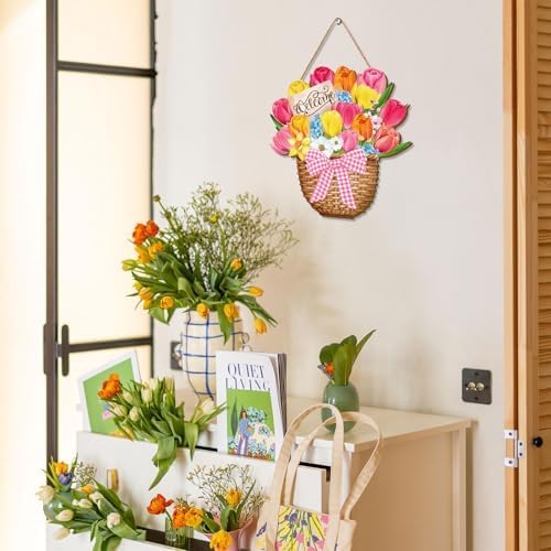 Spring Welcome Door Sign Wooden Hanging Decor