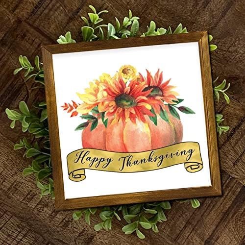 Happy Thanksgiving Wood Framed Sign 12x12 Inch