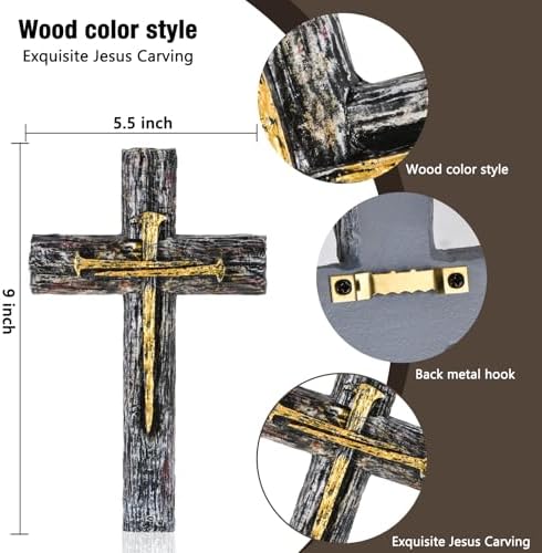 NCPLYGOU Rustic Wall Cross Decor with Golden Nail