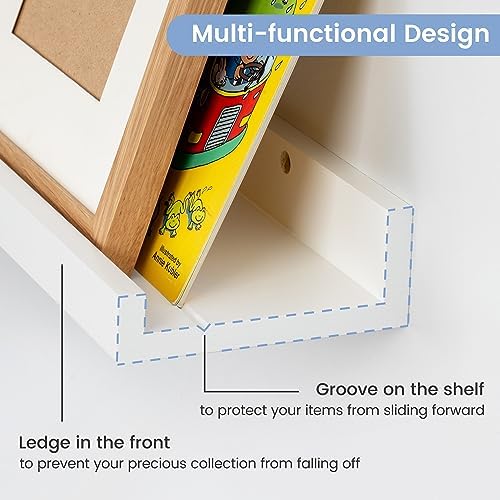 Picture Ledge Shelf Set of 2 White Solid Pine Wood Floating Shelves
