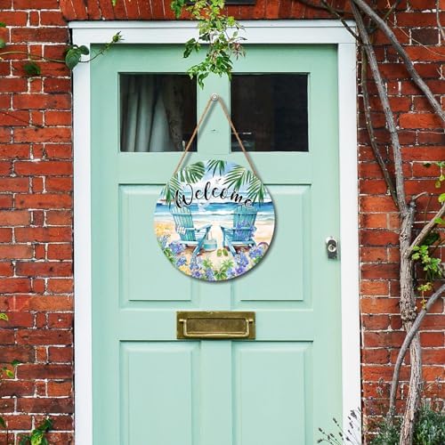 Welcome Summer Sea Chair Front Door Sign Wooden Wreath 12x12