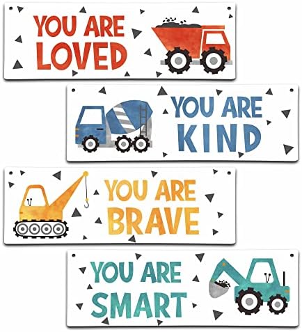 4 Piece Construction Vehicles Kids Room Wall Decor Wooden Signs