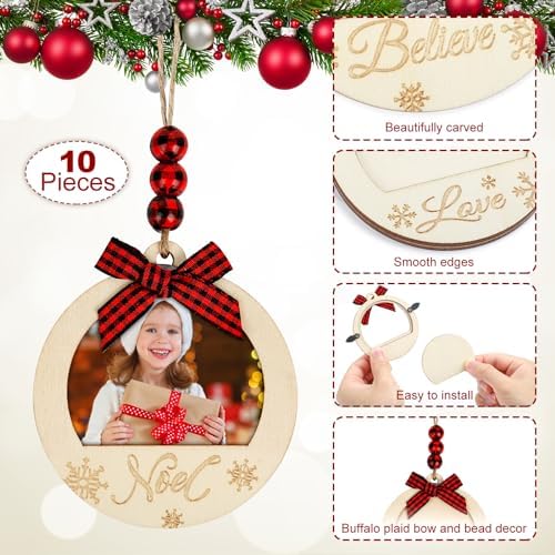 COCHIE Christmas Picture Frame Ornaments 10PCS Red Black Buffalo Check