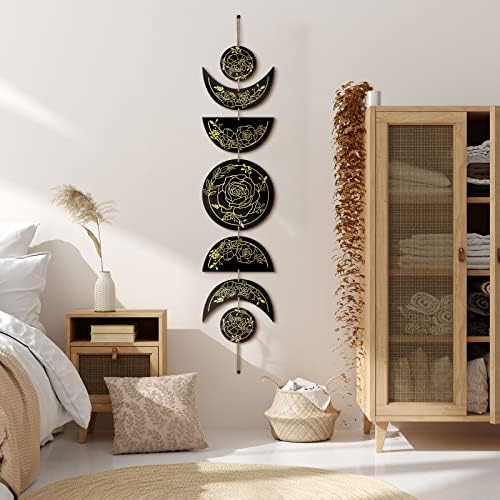 BBTO Boho Wall Art Moon Phases Decor Black Gold