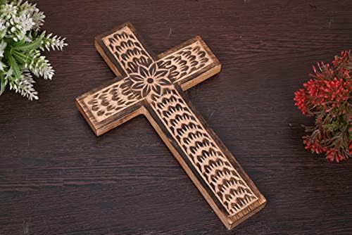 Samhita Mango Wood Wall Cross with Floral Design