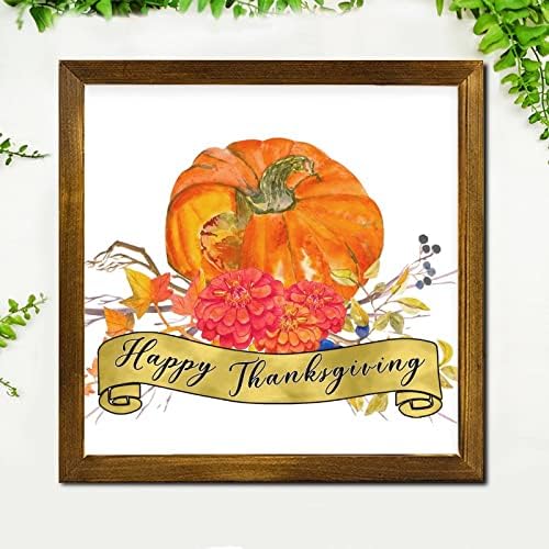 Happy Thanksgiving Framed Wood Wall Sign 12x12 Inch