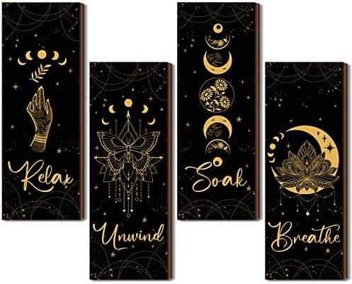Qunclay 4 Pcs Rustic Boho Wall Decor Moon Phases Art