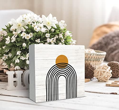 Boho Rainbow Abstract Geometric Wood Box Sign Desk Decor