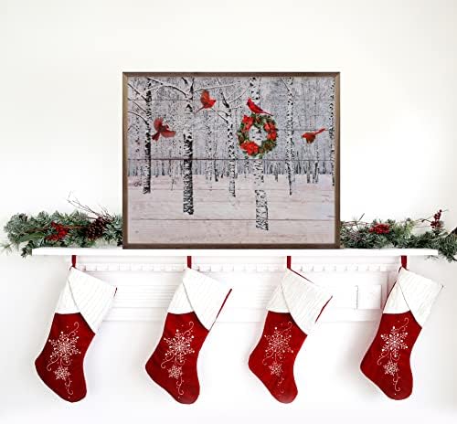 Cardinals In The Snow Wooden Wall Decor Sign 10x8