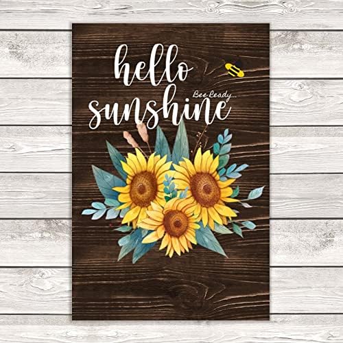 Hello Sunshine Sunflower Wall Decor Wooden Sign 8x12 Inch