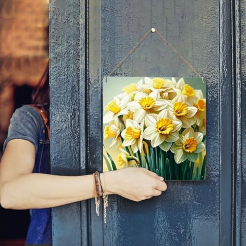 Retro Metal Tin Sign Wall Art 8x8inch Yellow Flower Decor
