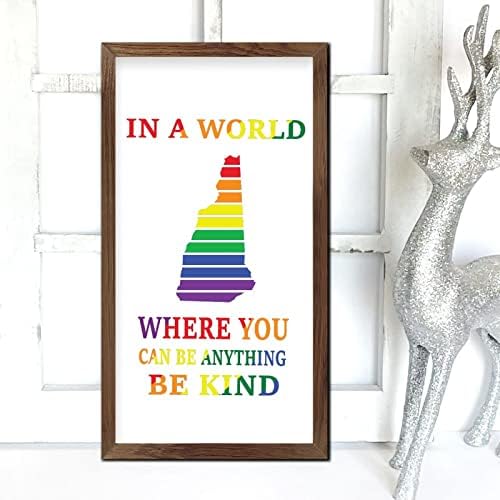 Rainbow New Hampshire Map Wood Framed Sign 22x12