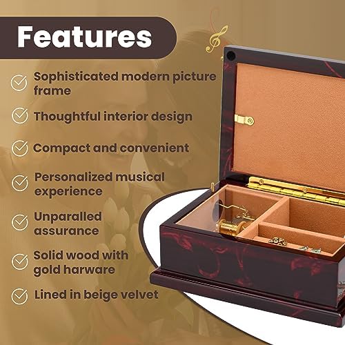 Modern 4x6 Photo Frame Musical Jewelry Box with Floral Motifs