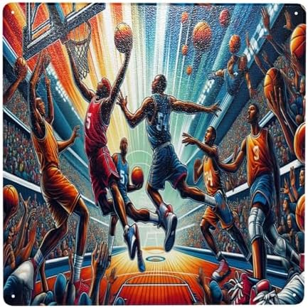 Retro Metal Basketball Tin Sign Wall Art 8x8inch