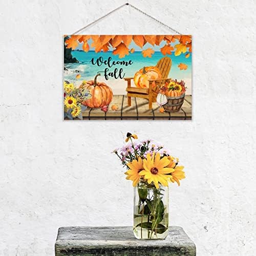 Welcome Fall Sign Wooden Pumpkin Decor Vertical Wall Sign