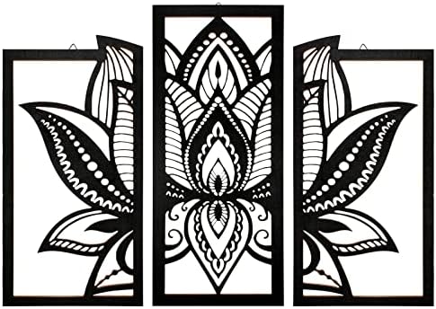 Maitys 3 Piece Black Lotus Mandala Wall Art