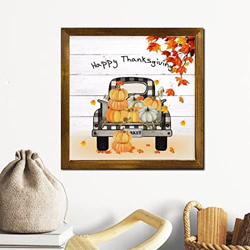 Happy Thanksgiving Pumpkin Plaid Truck Wooden Wall Sign