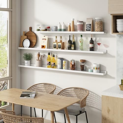 Picture Ledge Shelf Set of 2 White Solid Pine Wood Floating Shelves