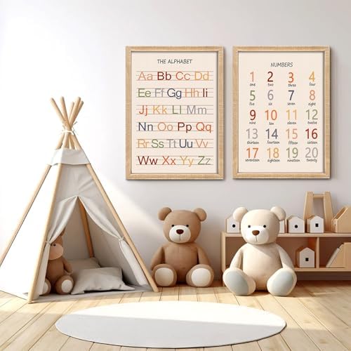 Cute Alphabet Numbers Framed Wall Art Set of 2 1