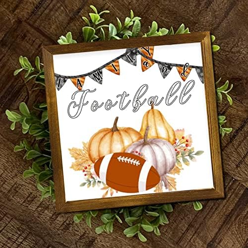 Family and Football Wood Framed Sign 12x12 Inch Wall Decor