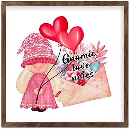 Wadcall Valentine Gnome Wall Decor 7x7 Inch Rustic Wooden Sign