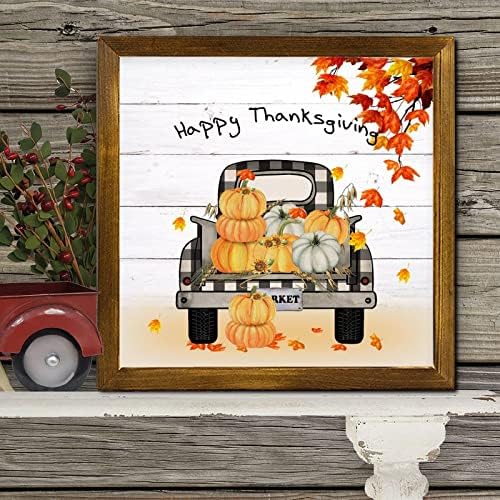 Happy Thanksgiving Pumpkin Plaid Truck Wooden Wall Sign