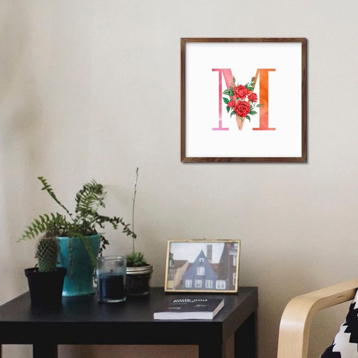 Red Monogram Initial Letter M Framed Wall Art Sign 1