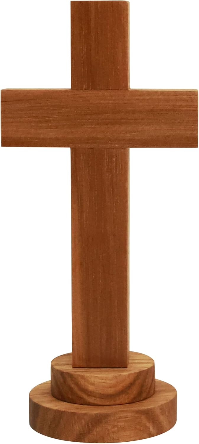 Attivolife Wood Cross Statue with Stand - Religious Christian Decor