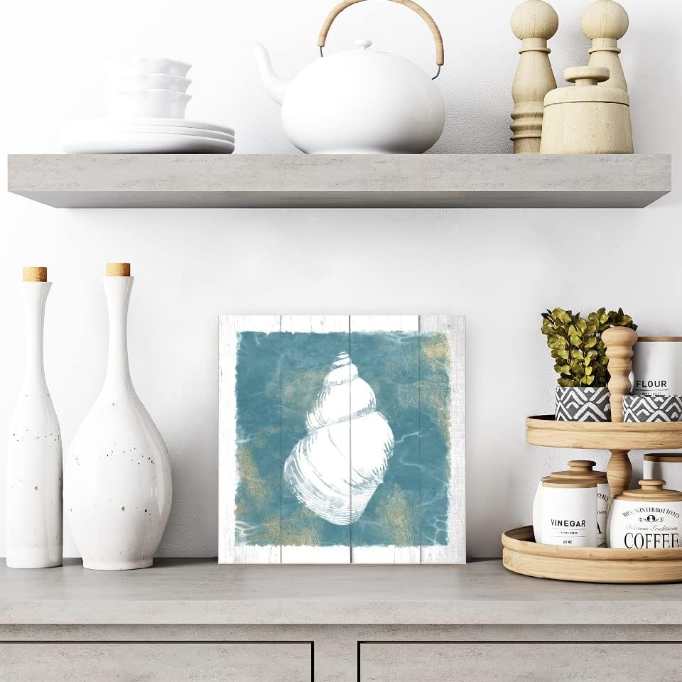 Seashell Beach Style Wood Wall Decor Sign 12x12