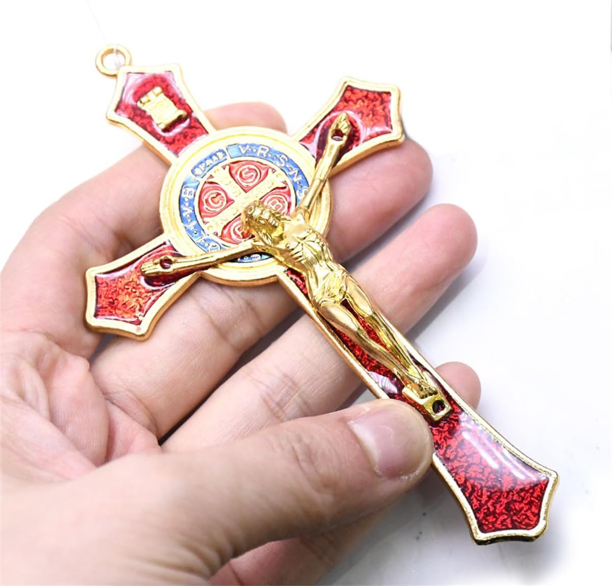 Saint Benedict Red Enamel Wall Cross Protection Decoration