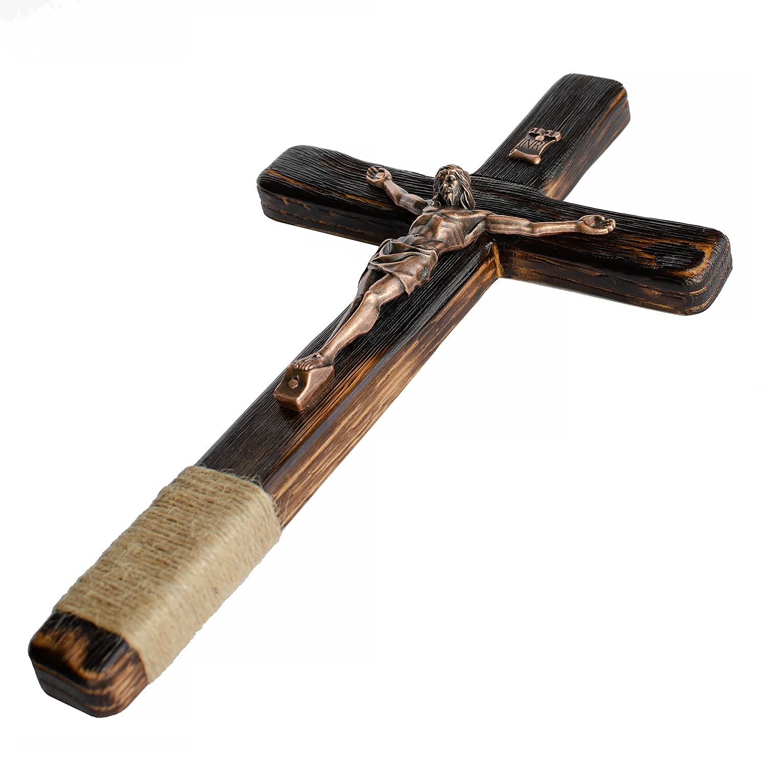 Asterom Rustic 12 Inch Wall Cross Handmade Wooden Crucifix