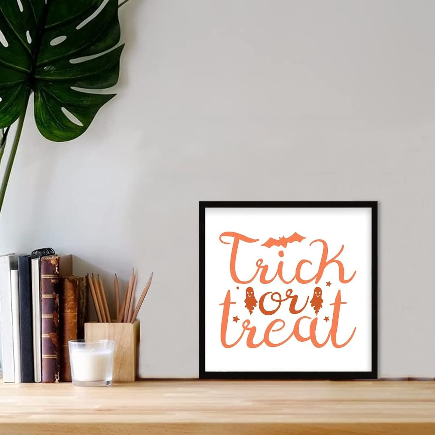 Trick Or Treat Sign Wood Framed 12x12
