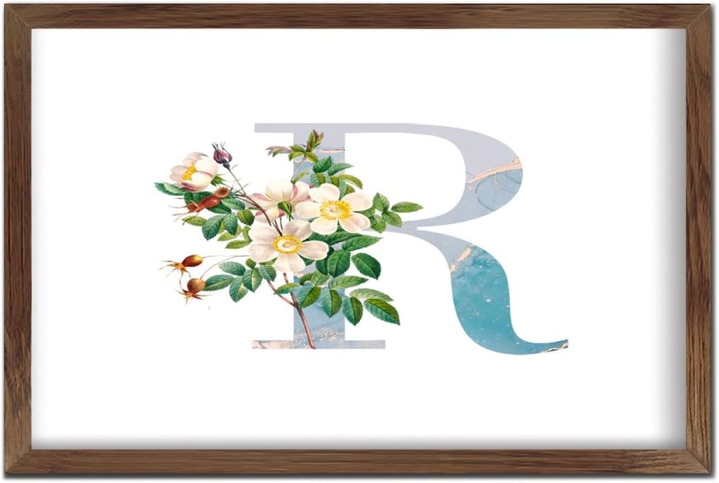 Initial Letter R Monogram Blue Wood Framed Wall Art Sign