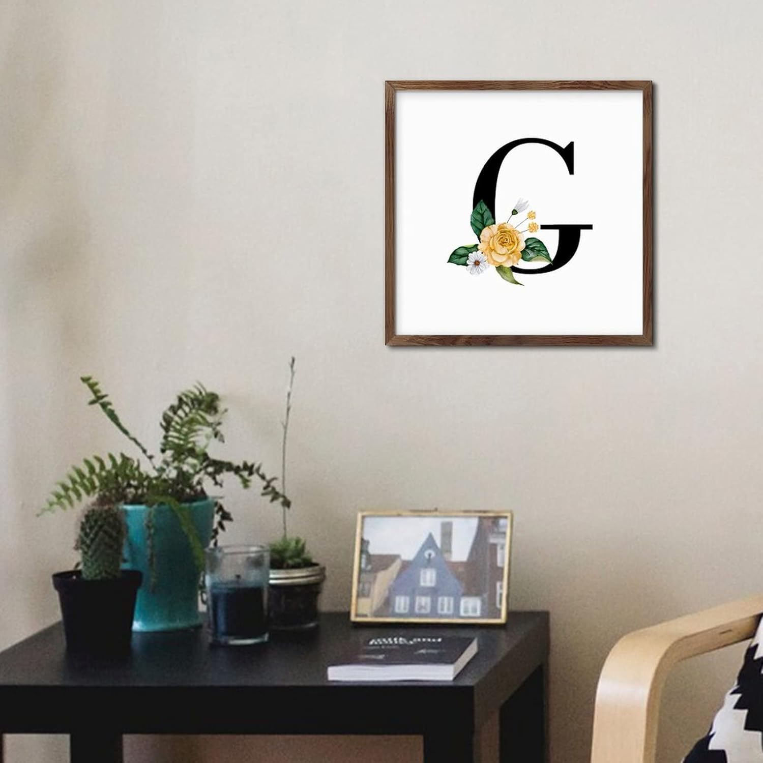 Funny Wood Framed Black Monogram Initial G Sign