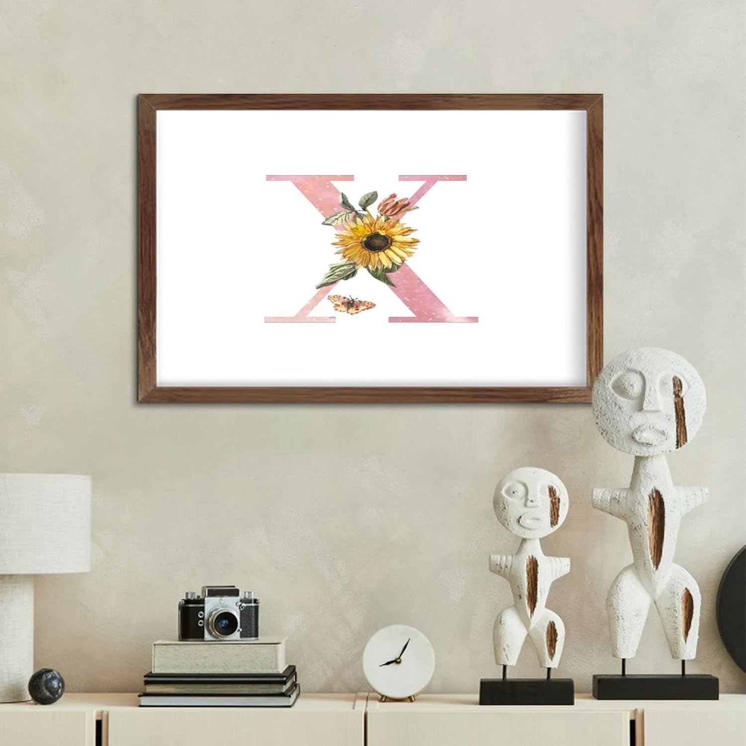 Pink Monogram Initial Letter X Framed Wood Sign Wall Decor