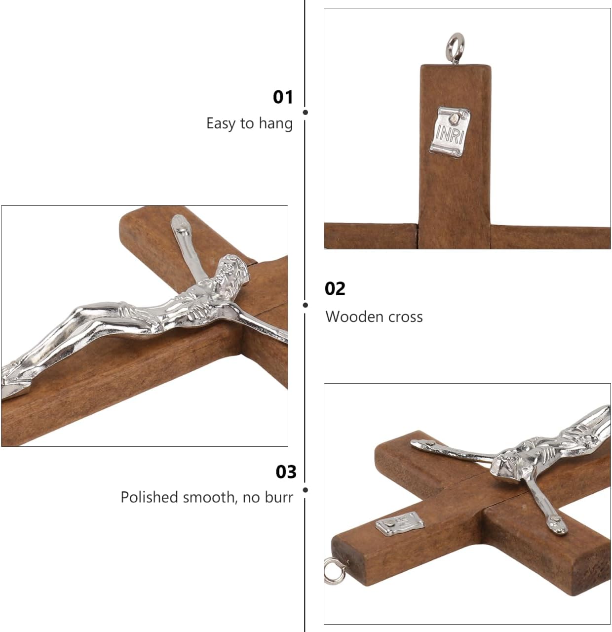 BESTOYARD Wood Wall Art 3 Pack - 5-Inch Medal Holy Crucifix Cross