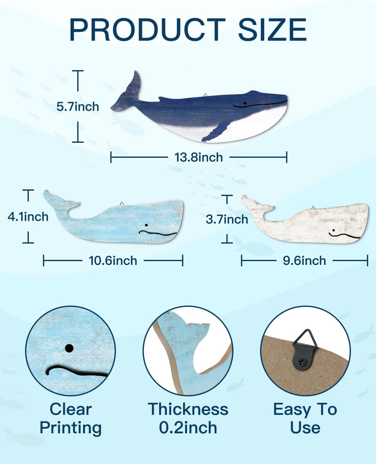 Putuo Decor 3 Piece Blue and White Whale Wall Sculptures