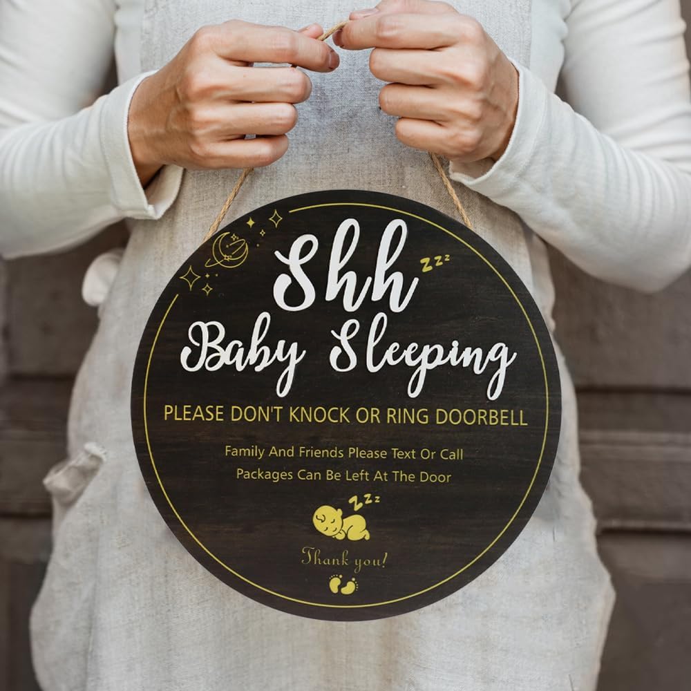 Baby Sleeping Sign Front Door Welcome Wooden Decor
