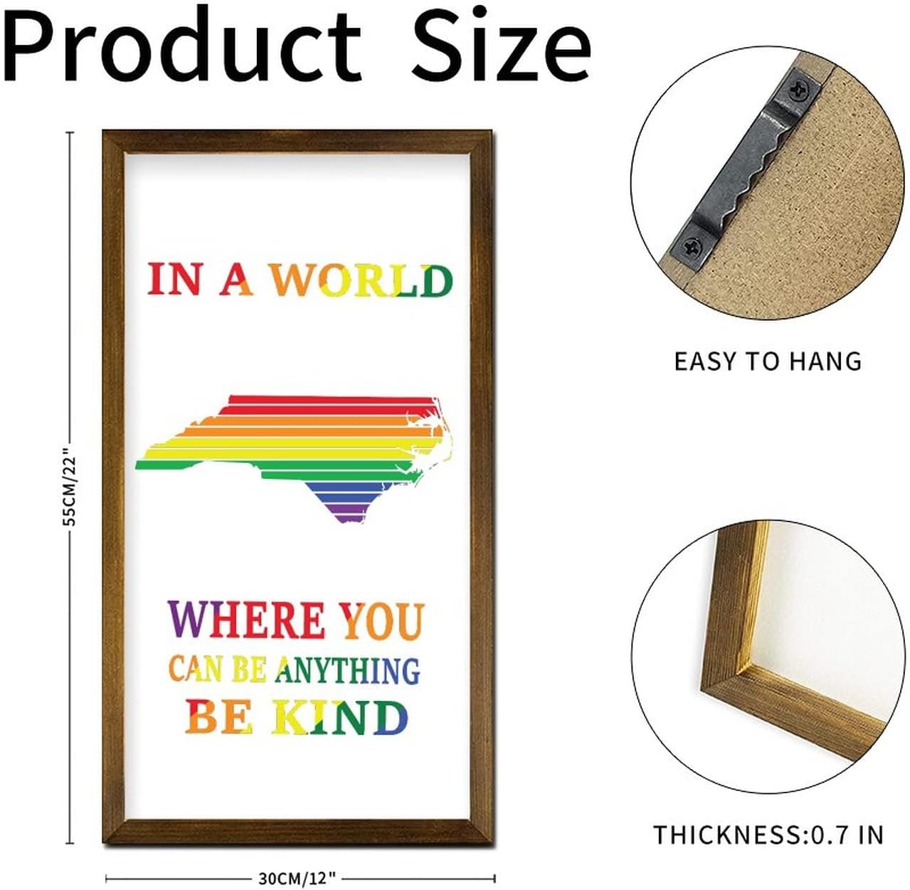 Rainbow NC Map Framed Wood Welcome Sign Farmhouse Decor