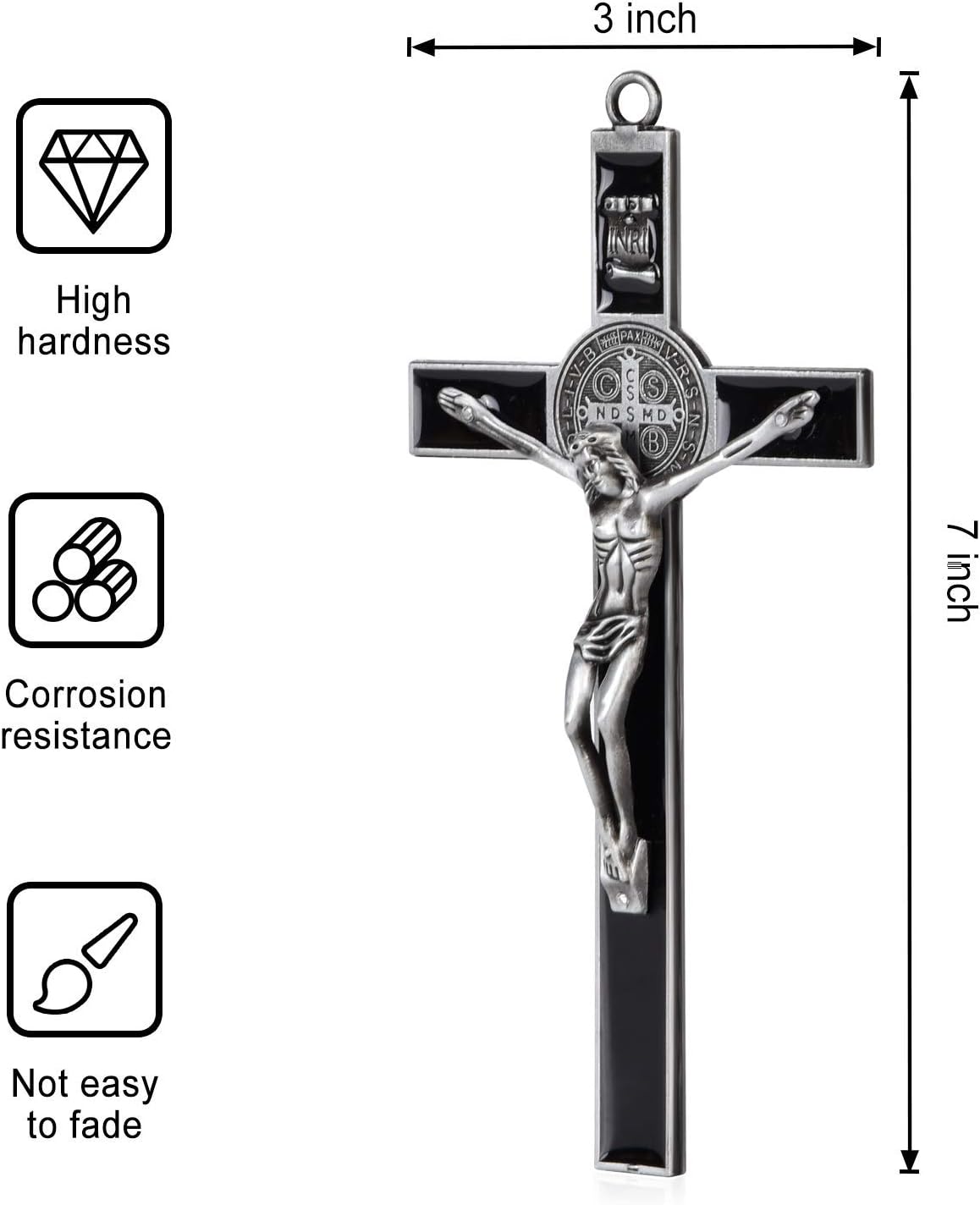 Wellcho Black Enamel Crucifix Wall Cross - Saint Benedict Religious Wall Art