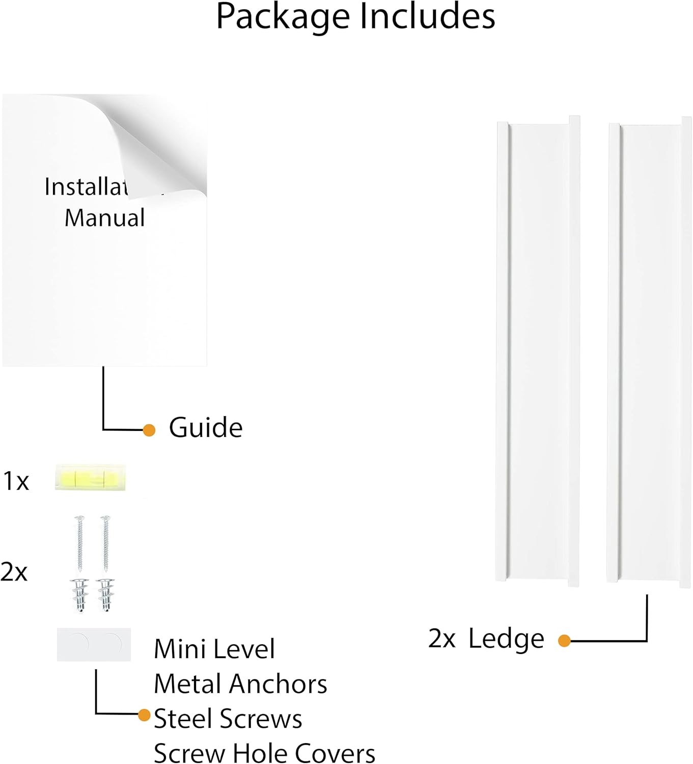 Wallniture Denver 17 White Floating Bookshelf and Picture Ledge Set of 2