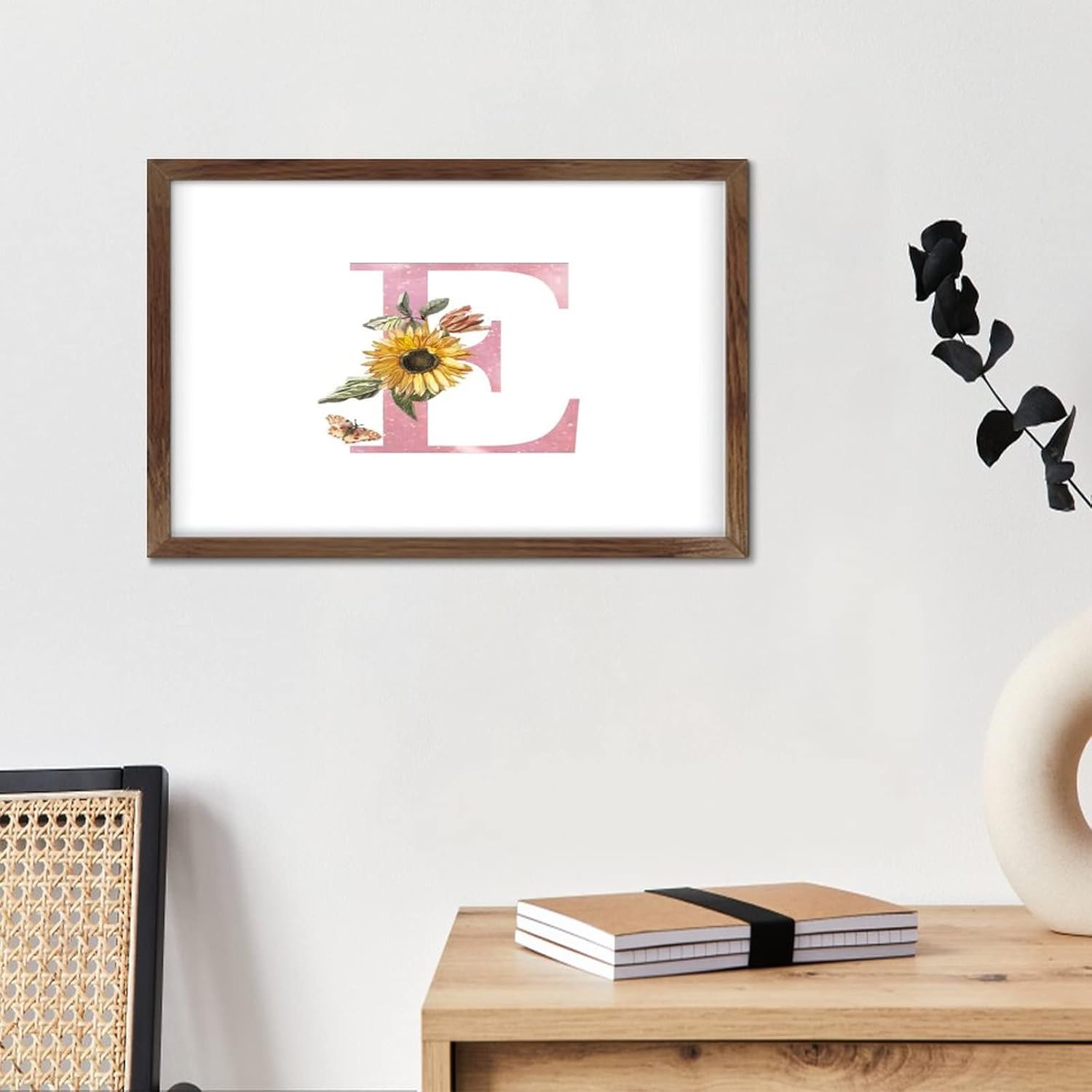 Nintydays Pink Monogram Initial Letter E Wooden Wall Sign