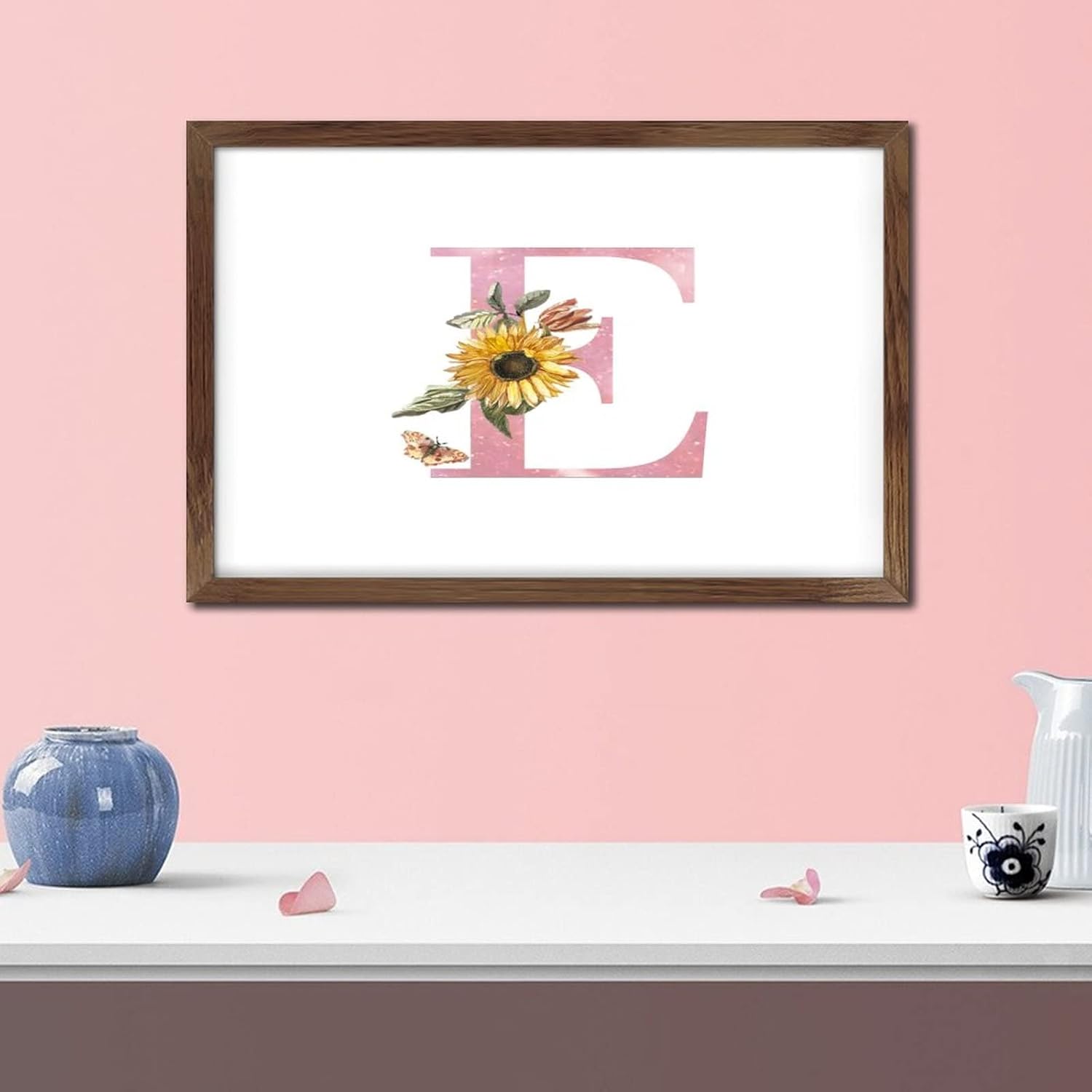 Nintydays Pink Monogram Initial Letter E Wooden Wall Sign